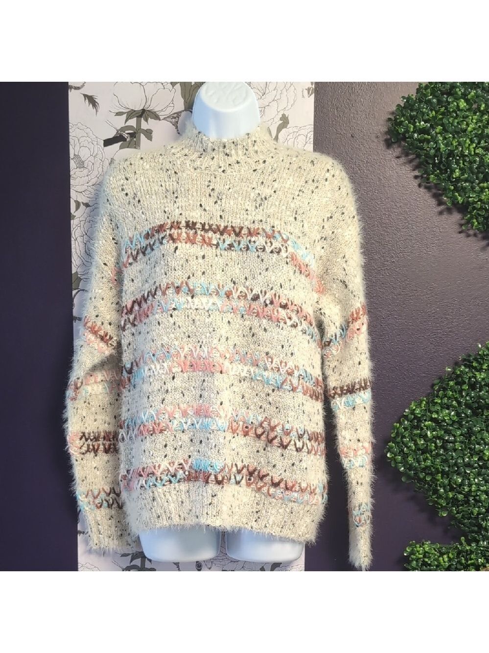 Maurices Beige Multicolor Patterned  Sweater